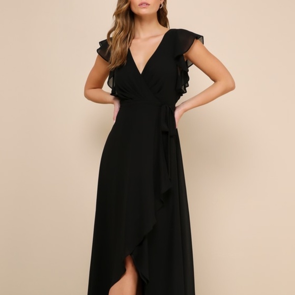 Lulus Ravishing Charm Black Ruffled Wrap High-low Maxi Dress - Size L - Picture 1 of 1